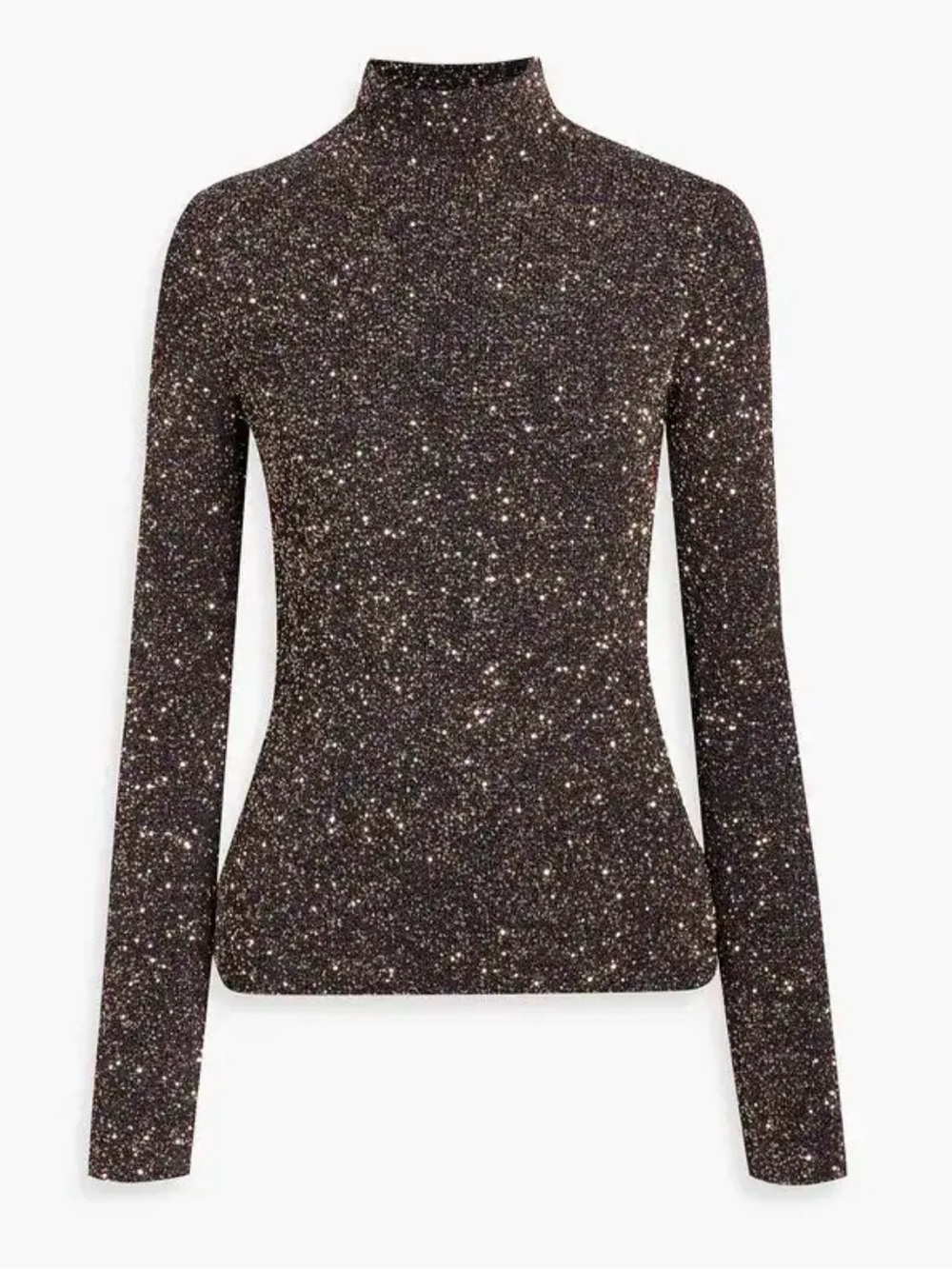 Proenza Schouler Glitter Mock Neck Long Sleeve Top Black with Gold Specks Size M